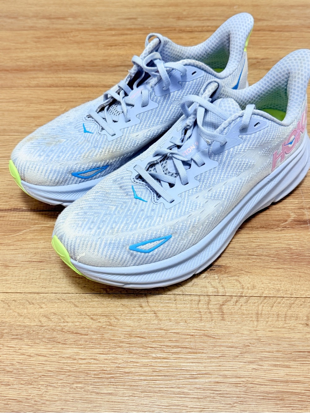 Hoka Men's Light Blue Athletic Running Shoes with Neon Accent